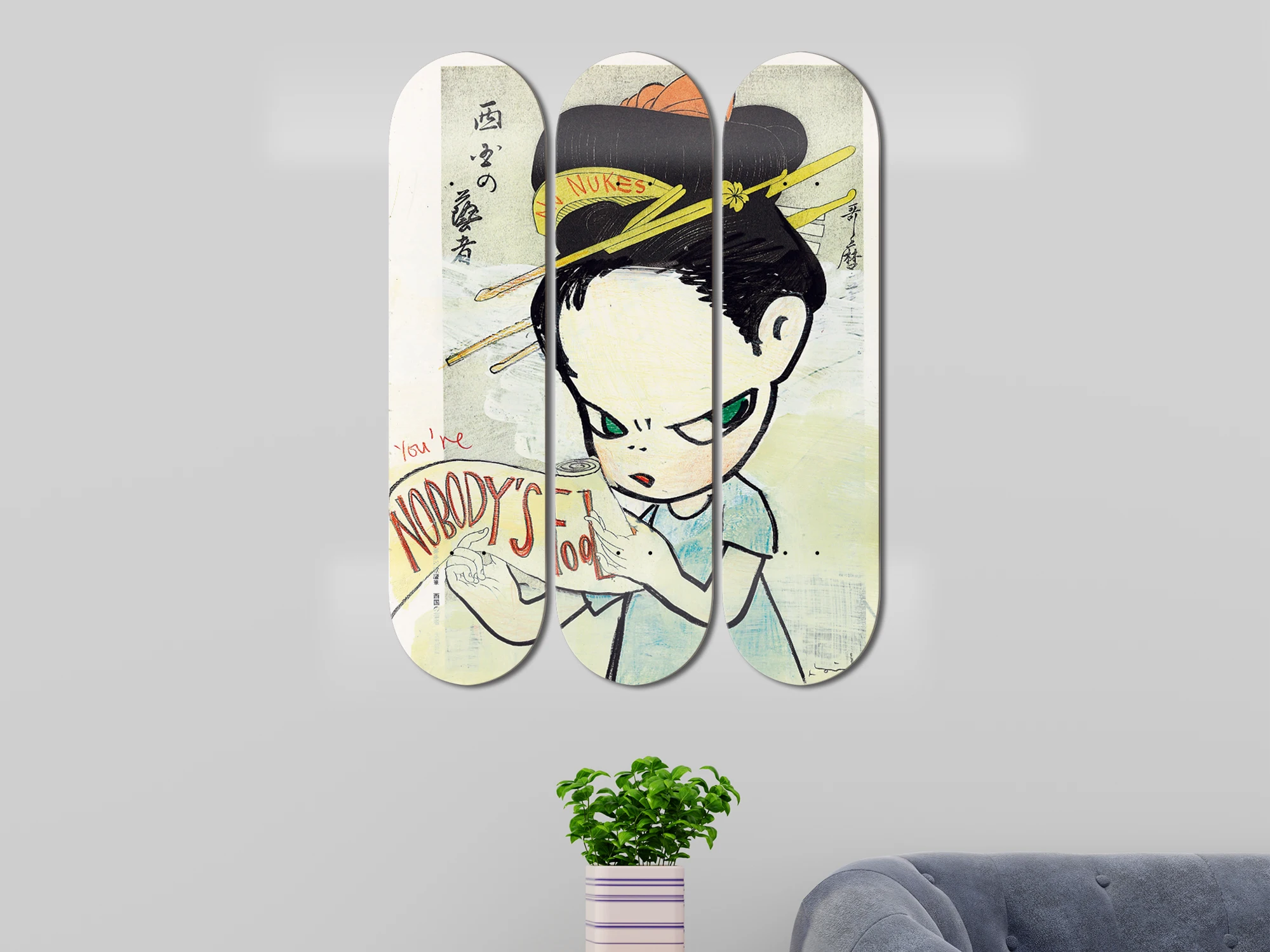 Set of 3pcs Vintage Japanese Art Skateboard Wall Art 7-layer Maple Decoration Skateboard Furnish and Decorate for Home Decor