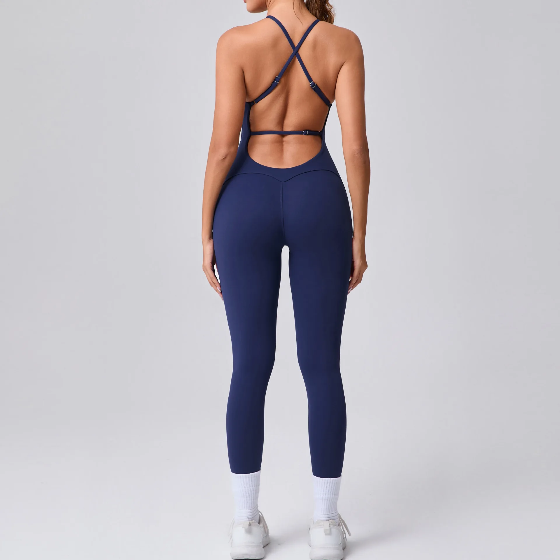 

2025 Sexy Hollow Scrunch Pants Jumpsuit Push Up Adjustable shoulder strap Gym Women Romper One Piece Sport Outfit Set Fitness
