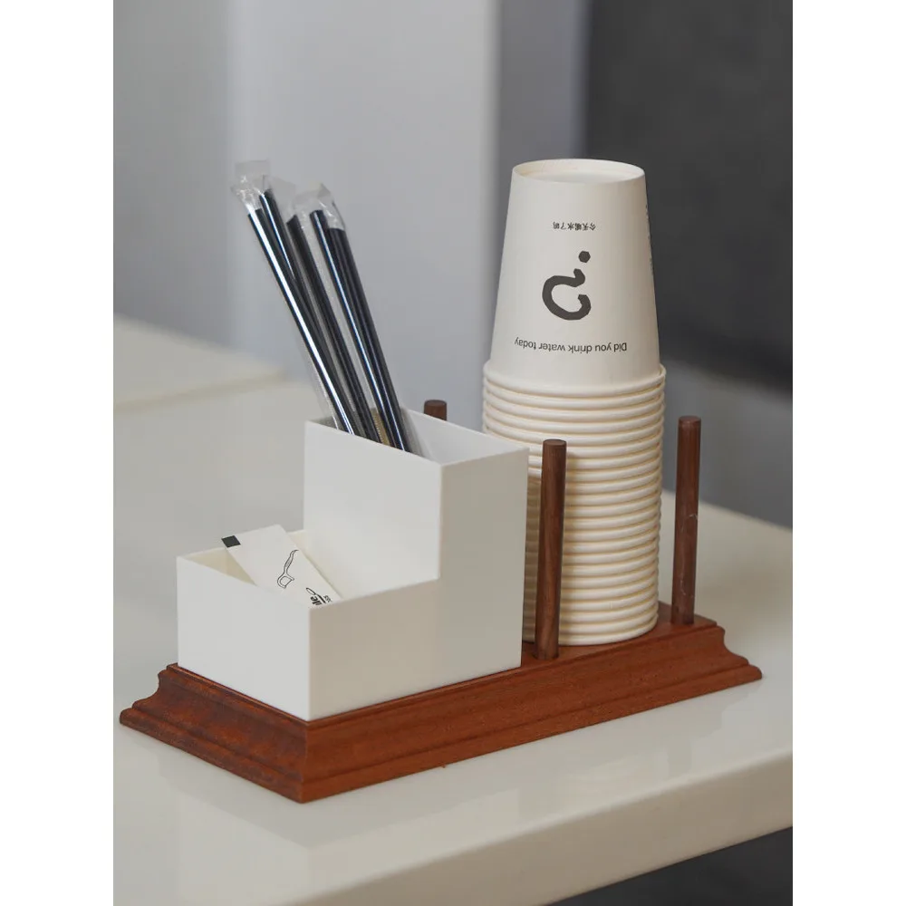 

Sapele Wood Cup Holder Creative Round Design Household Disposable Paper Cup Storage Rack Countertop Desktop Organizer