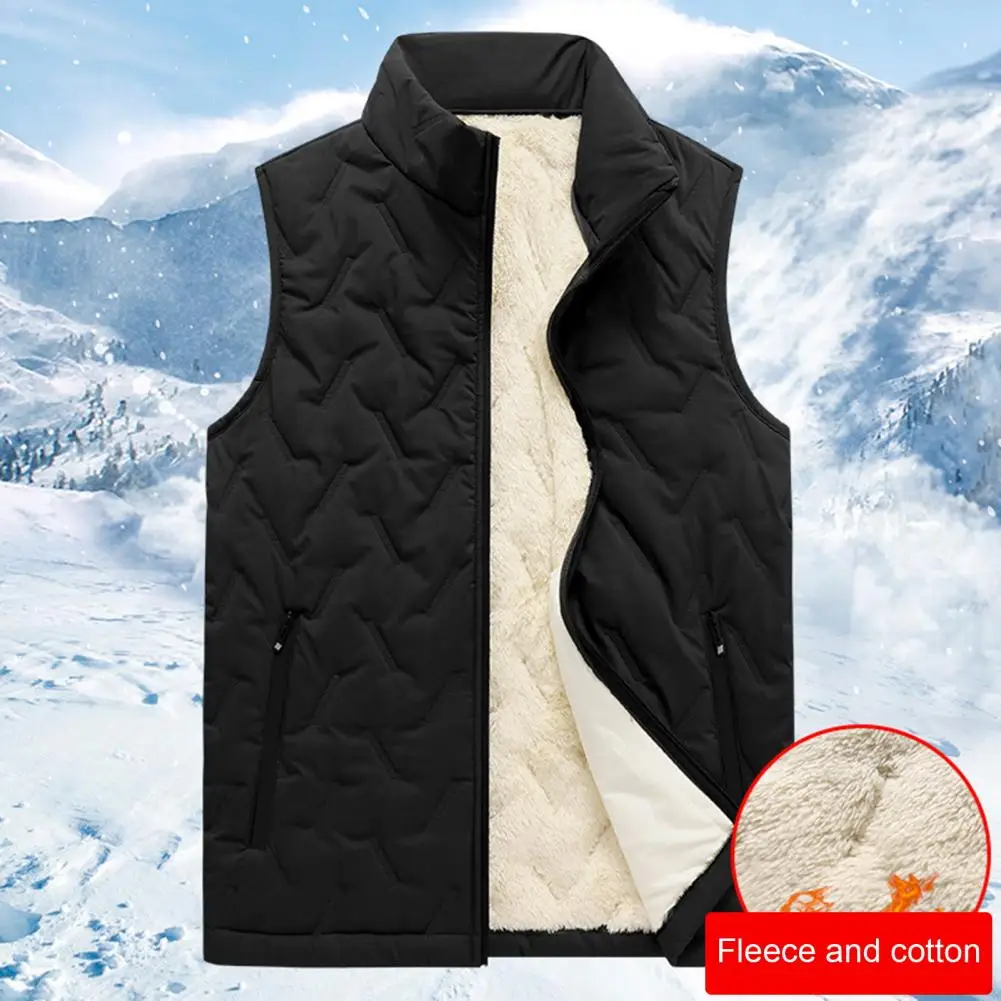 2024 Men Cotton Vest Autumn And Winter Lambswool Vests Men Warm Padded Stand-up Collar Casual Versatile Trend Jacket Vests