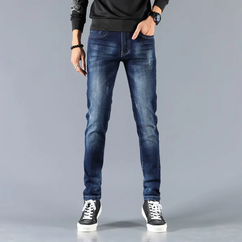 Fashion Trendy Korean Luxury Men's Slim Fit Denim Jeans with Ripped Cowboy Casual Spring Autumn Blue Stretch Skinny Jeans Male