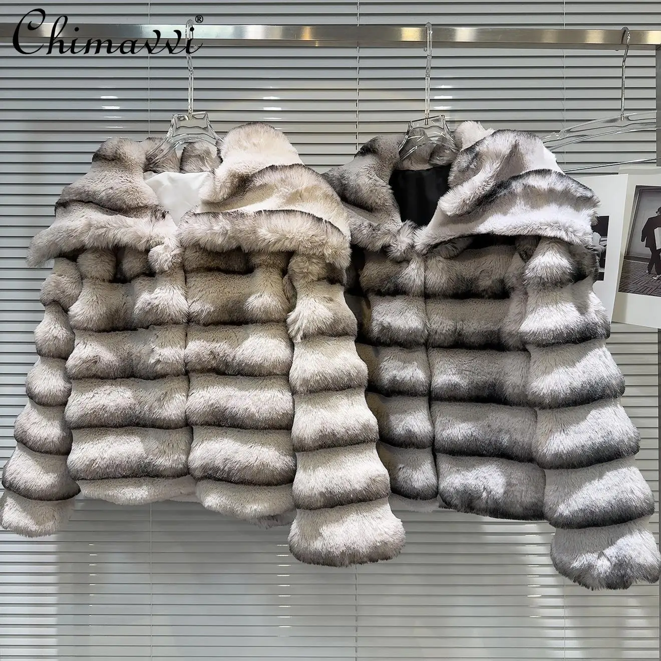 

Korean Style Fashion Socialite Casual Eco-Friendly Fur Jacket Gradient Wave Collar Thick Warm Short Faux Fur Coat Women Winter