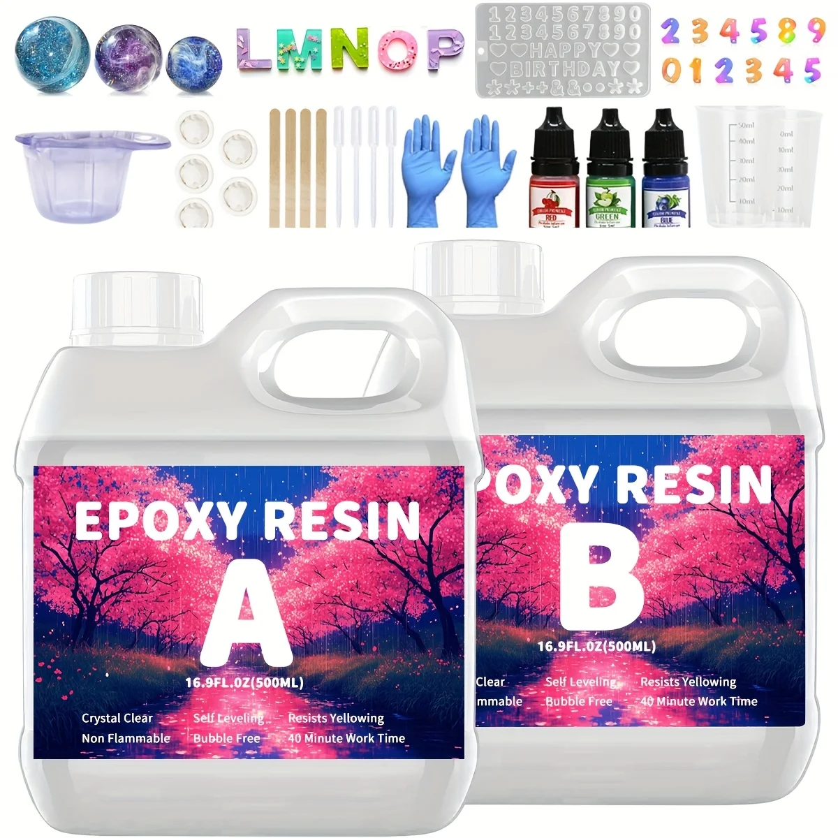 

500ML Crystal Clear Epoxy Resin Set Low Odor Bubble Free For DIY Jewelry Making Birthday Holiday Gift