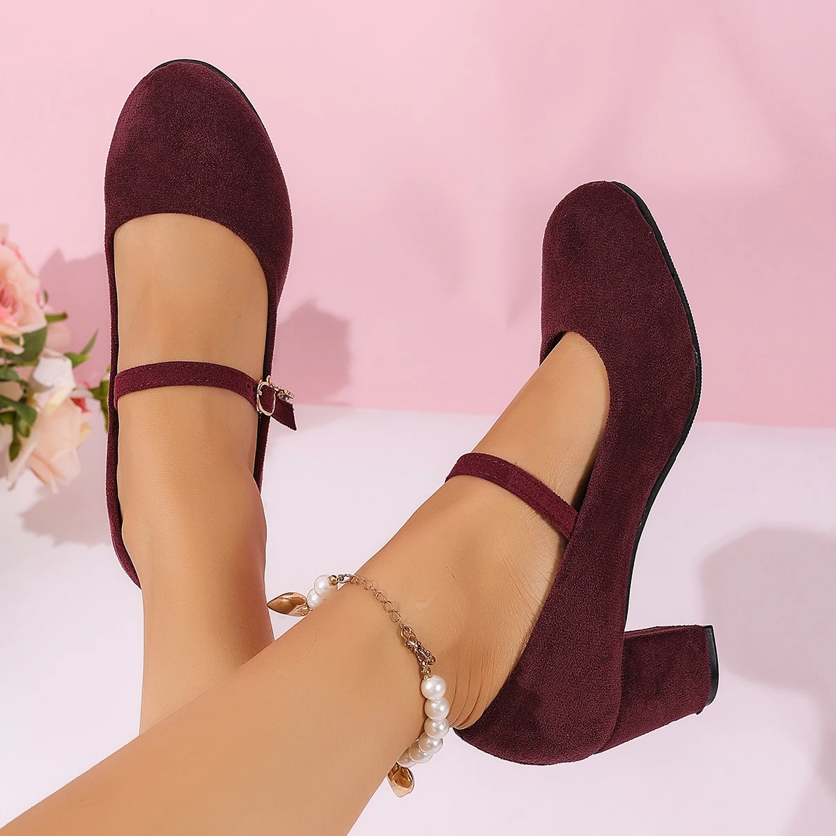 Damen High Heels Mary Jane Schuhe mit Riemen Schwarz Party Hochzeit Büroschuhe Elegante Bequeme Große Größen Pumps – Detail 5