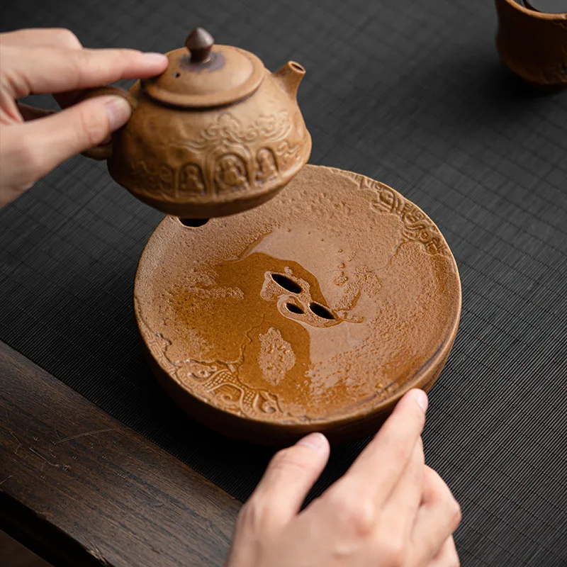 Stoneware Old Rock Mud Dragon Pattern Pot Holder Home Dry Soaking Table Cup Holder Tea Tray Pot Holder Tea Ceremony Accessories