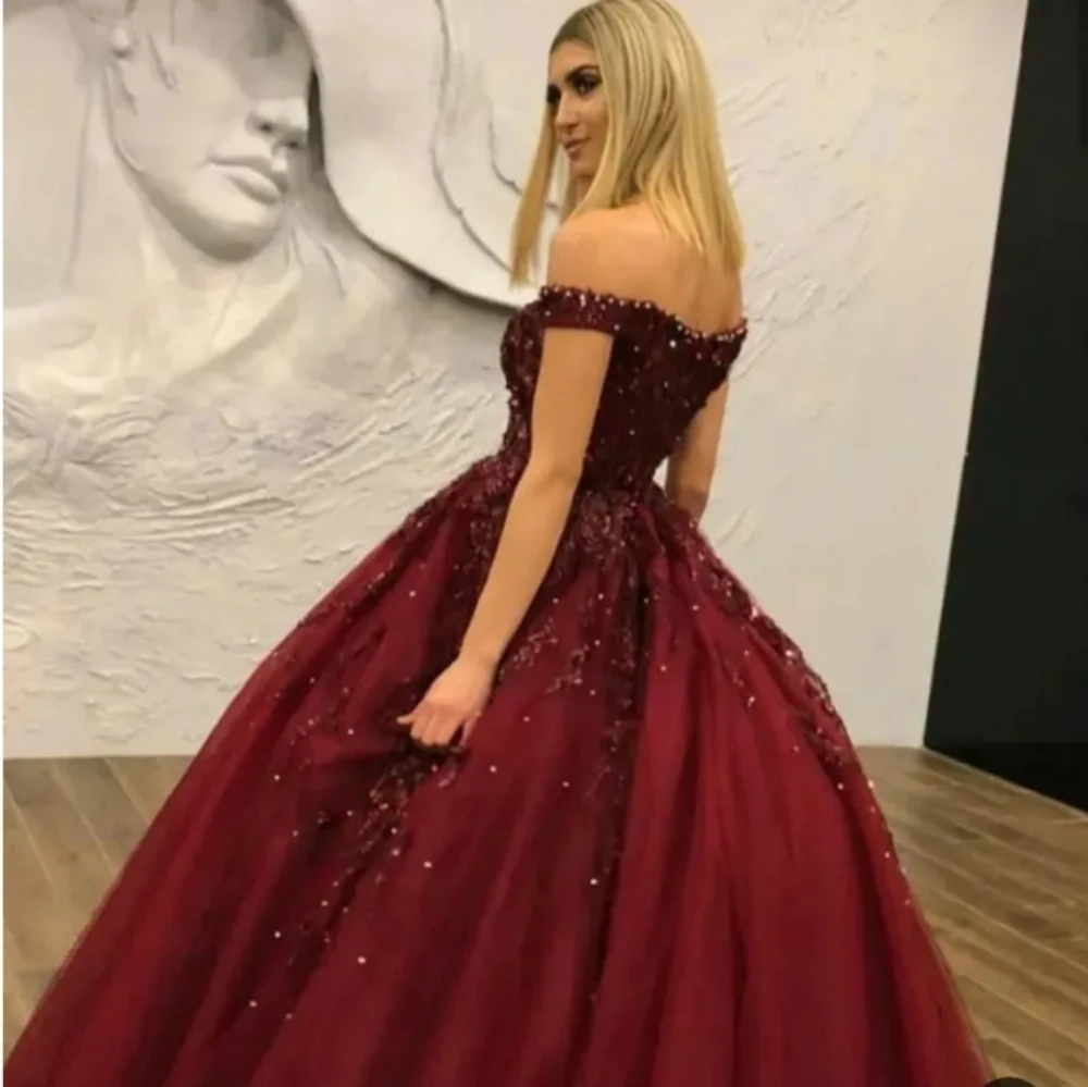 Dark Red Lace Appliques Evening Dress Beaded Elegant Formal Off Shoulder Ball Gown For Woman Vestidos De Novia Customed 2024