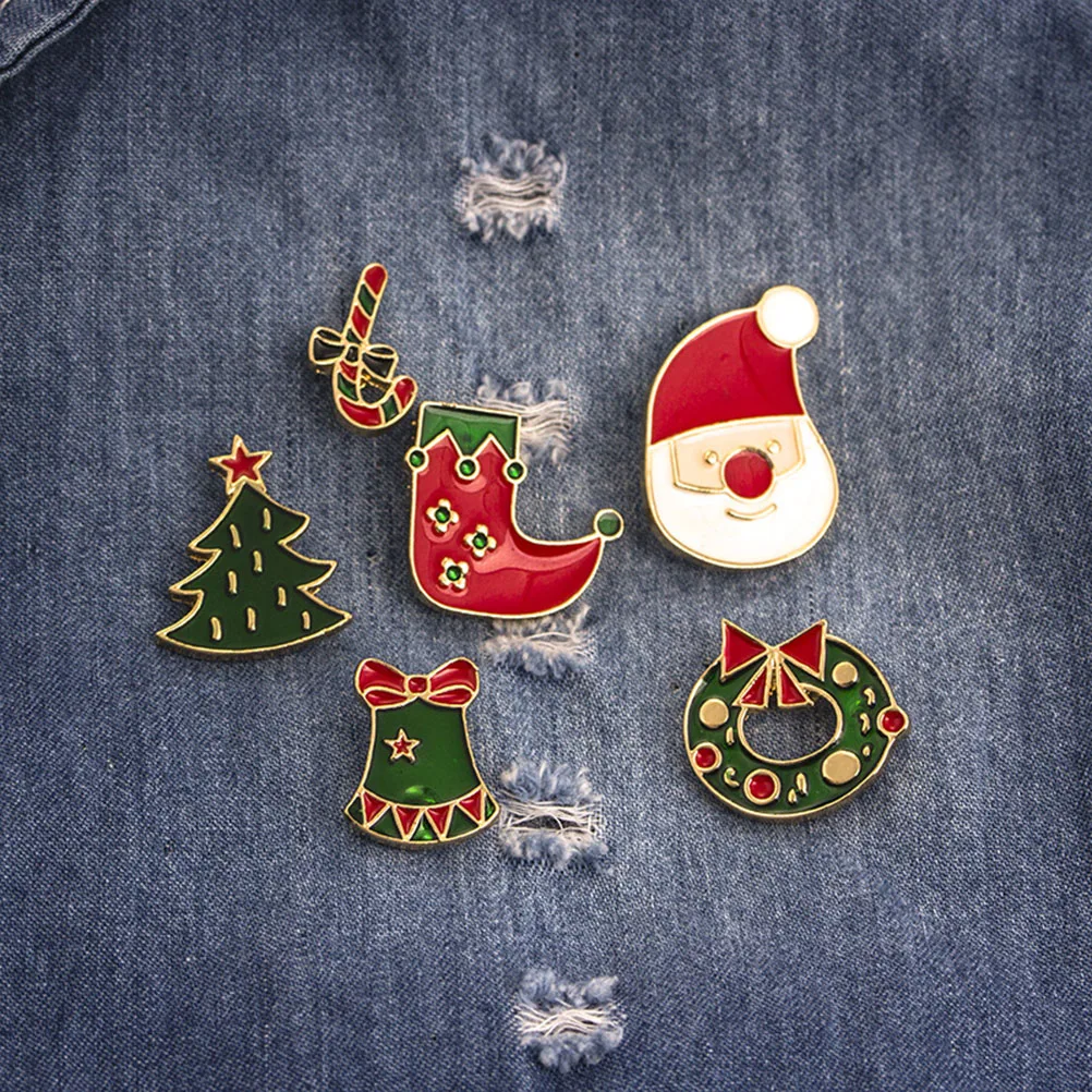 

6pcs Santa Claus Brooch Christmas Gifts Tree Badges Breastpin Party Accessories Holiday Ornaments Festive Presents Christmas