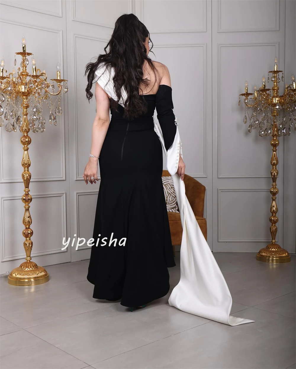 Personalizado jérsei pérola ruched festa de casamento a linha de um ombro sob medida vestido de ocasião vestidos longos