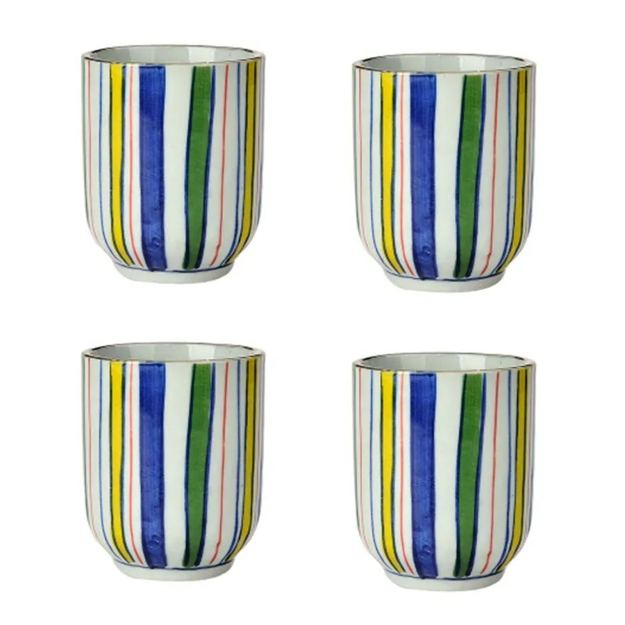 

4Pcs Japanese Style Colorful Stripe Ceramic Teacups Small Straight Wine Glass 150ML