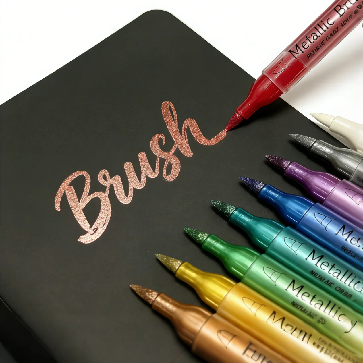 10 Pcs Metallic Dual Tip Markers Brush & Fine Point Water-Ba