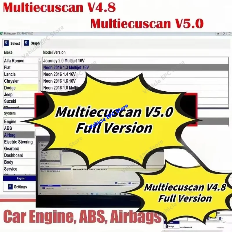 Newest multiecuscan fiat original software 2024 Multiecuscan V5.0 For Fiat/Chrysler/Dodge/Jeep/Suzuki Scanner Software V4.8 Work