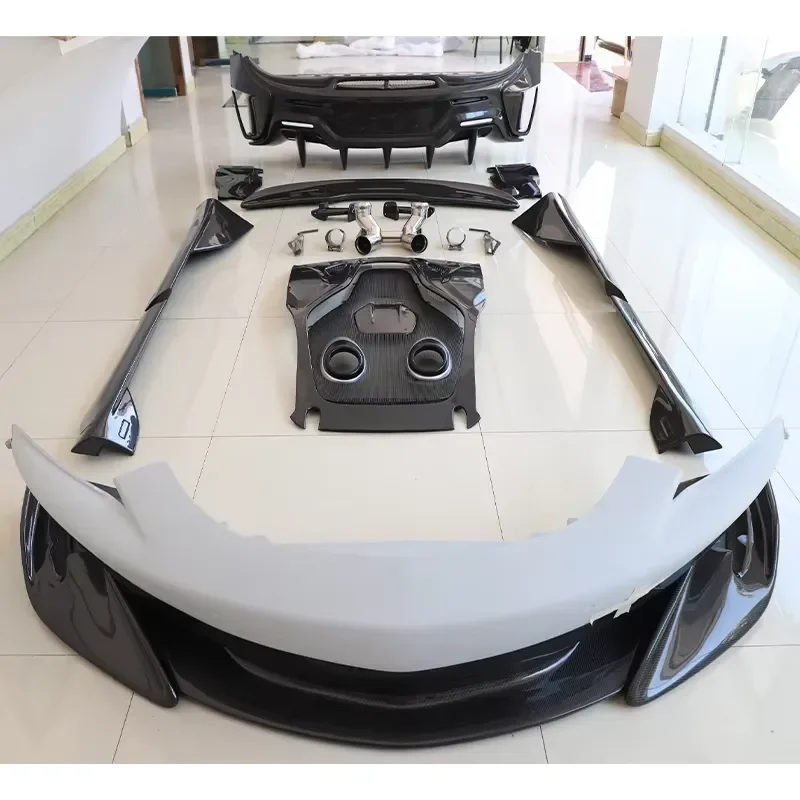 2015-2019 Car Modification Upgrade 600LT Half Carbon Fiber BodyKit Front Rear Bumper Side Skirt Rear Spoiler for