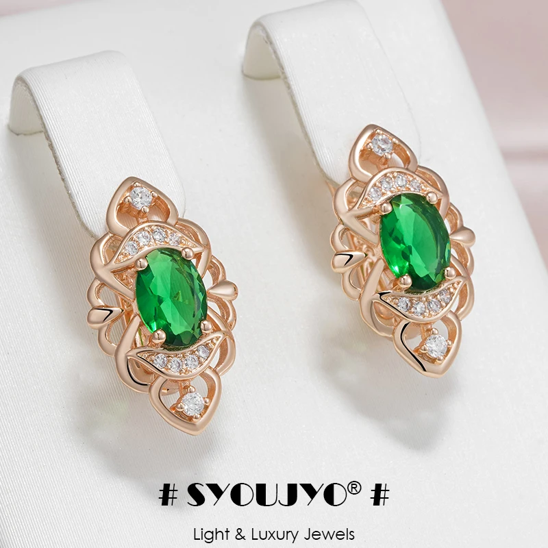 SYOUJYO Shiny Green Natural Zircon Drop Earrings For Women 585 Rose Gold Color Fine Jewelry Party Wedding Gift