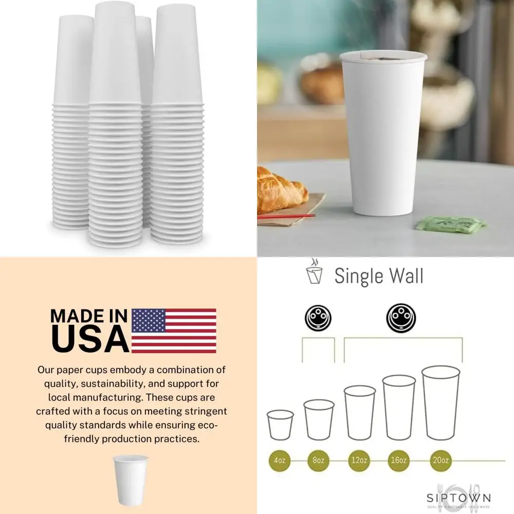 

Одноразовые бумажные стаканчики на 20 унций, упаковка из 500 штук для горячих напитков, кофе, чая - сделано в США