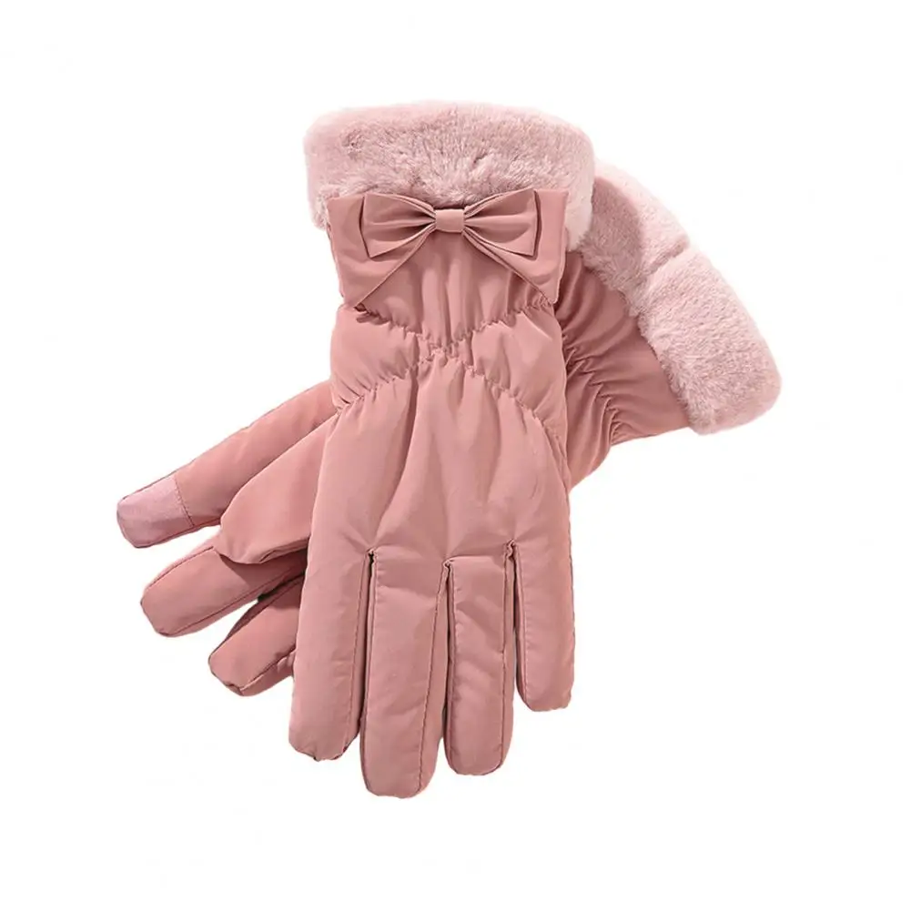 

1 Pair Winter Cycling Gloves Thick Plush Windpoof Solid Color Touch Screen Waterproof Warm Anti-slip Cute Embroidery Gloves