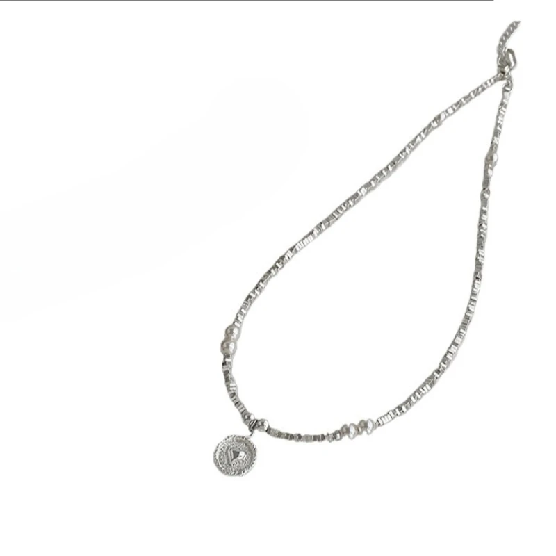 

Простое сломанное серебряное жемчужное ожерелье, новое летнее универсальное круглое брендовое ожерелье на ключицу