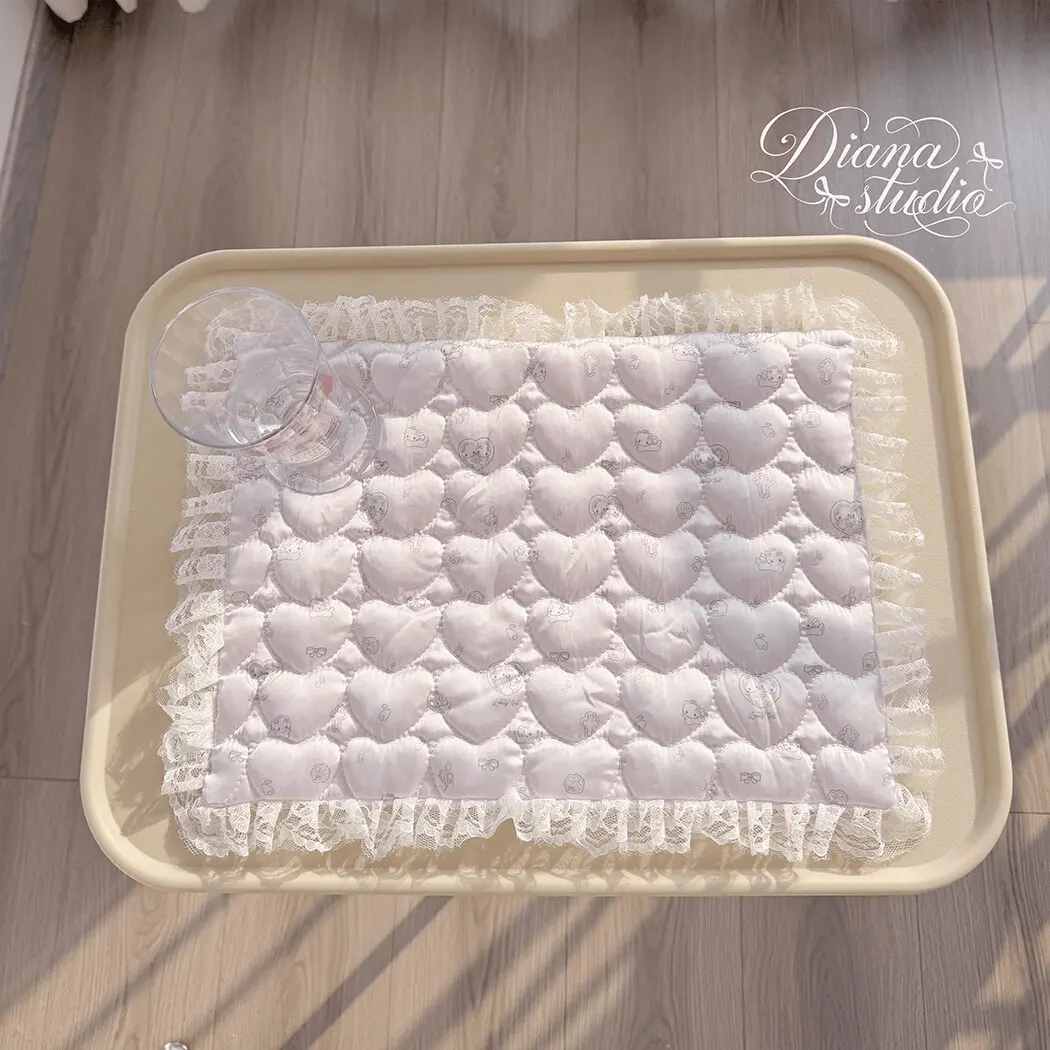 Original Angel Cat Satin Quilting Cotton Lace Table Mat Girl Heart Photo Hand Tally Table Mat Placemat Table Chair Cushion