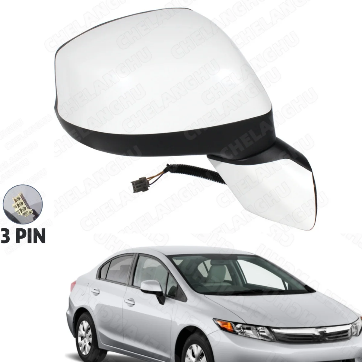 

1 Pc For Honda Civic 2012 2013 US Version Car-styling Right Side 3-Pin Power Adjust Paintable Rearview Mirror assembly