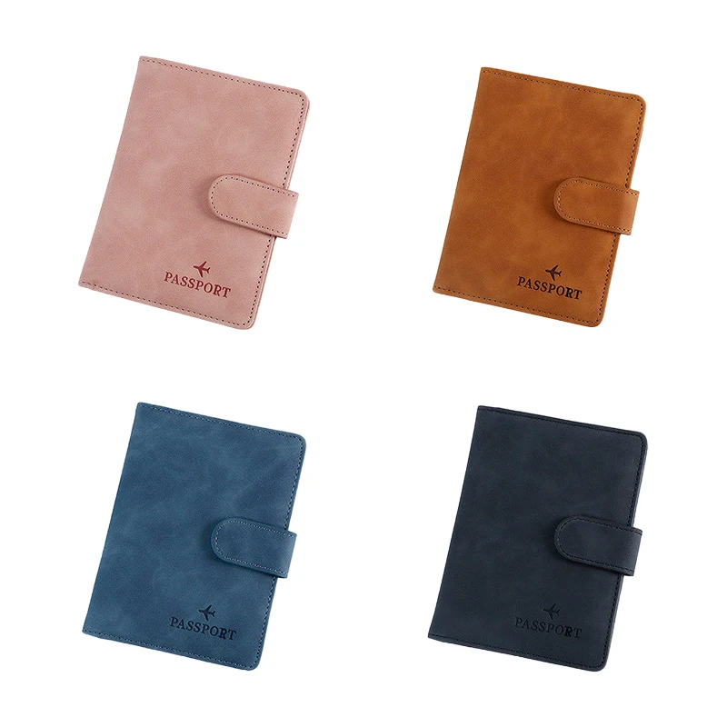 RFID Buckle Passport Cover PU Leather Man Women Travel Passport Holder With Credit Card Holder Case Wallet Protector Cover Case