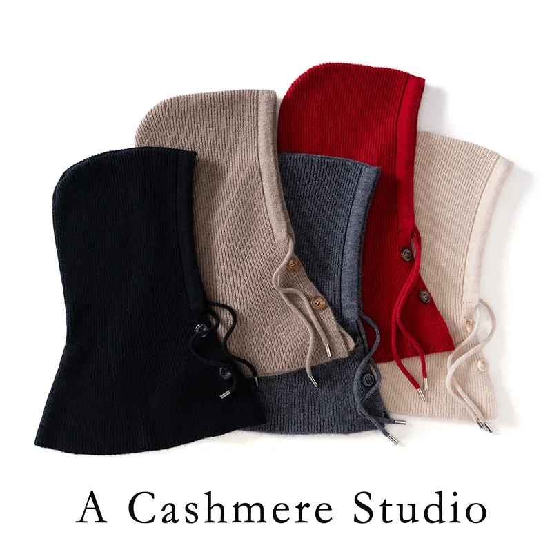 Men's And Women's 100% Cashmere Hat Thick Warm Knitted French Hat with Integrated Hooded Scarf for Autumn Winter Outdoor