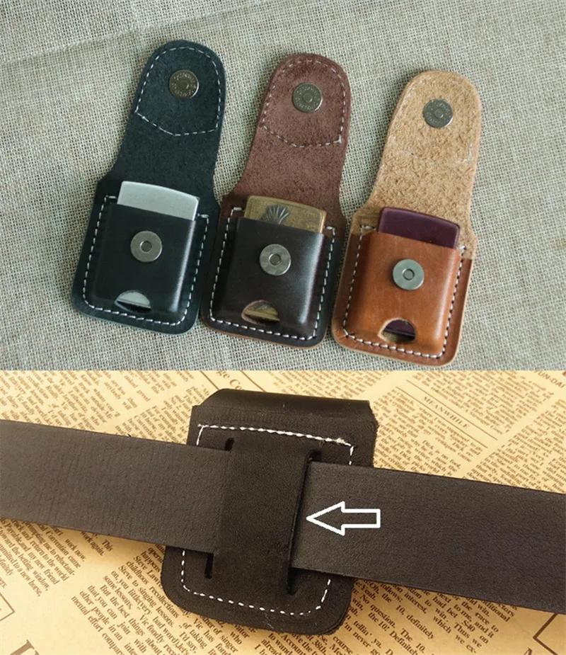 Genuine Leather Lighter Case Cowhide Custom Protective Sleeve Lighter Storage Holster Belt Bag Handmade for Zipp Lighter Case