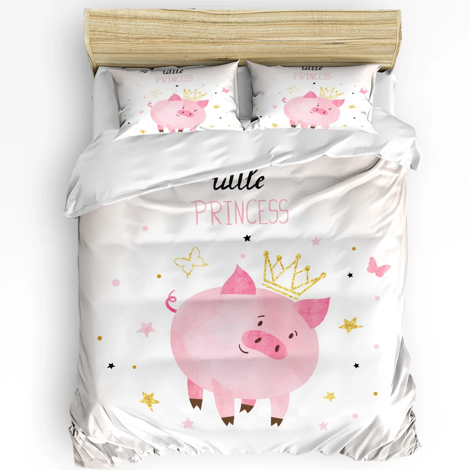 3pcs Bedding Set Pink Piggy Princess Watercolor Girl Home Textile Duvet Cover Pillow Case Boy Kid Teen Girl Bedding Covers Set