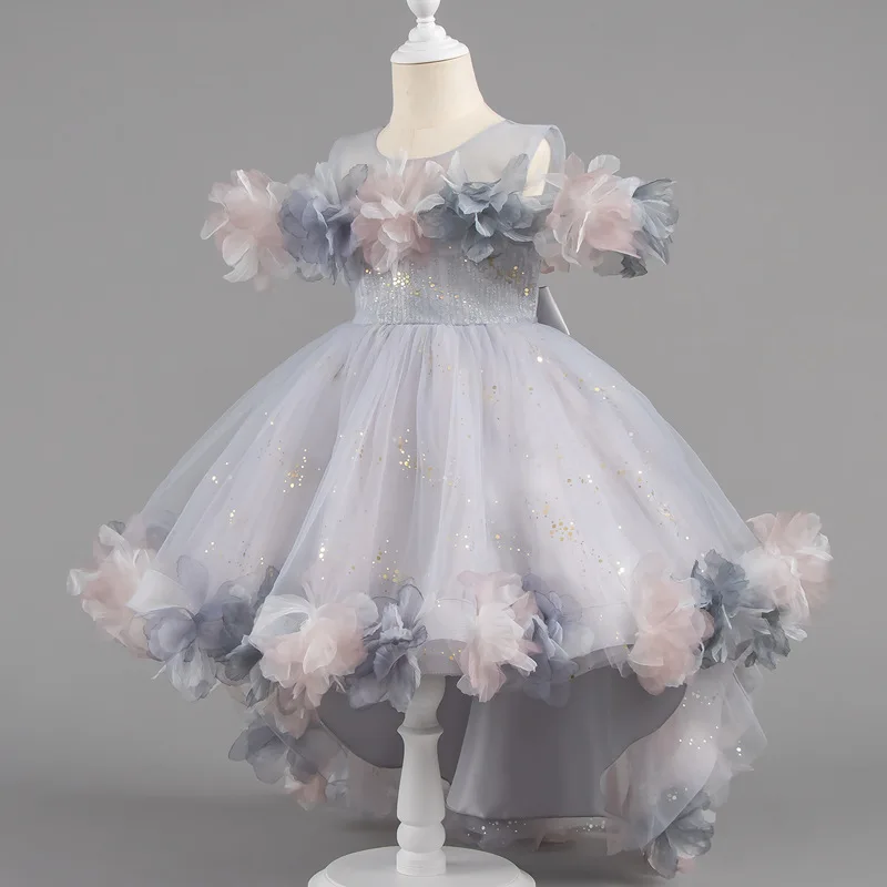 Flower Girl Wedding Dress Trailing Party Dresses For Girls Fashion Sequin Evening Dress Children Girl Princess Dress Prom Dress