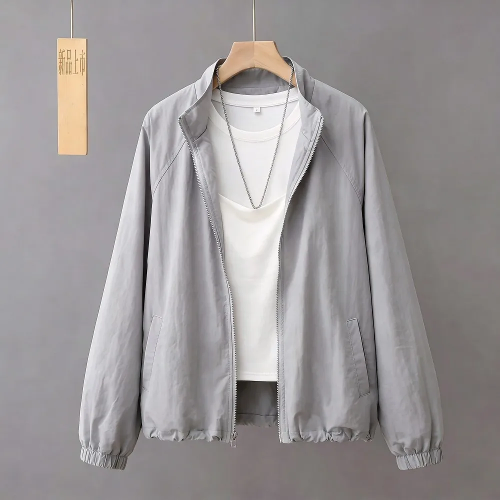 

Women's Summer 2026 New Lazy Style Casual Fashion Thin Stand Collar Sun Protection Coat Long Sleeve Zipper Closure Polyester