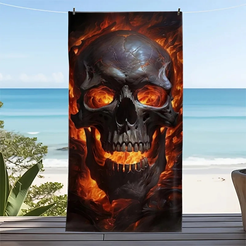Skull Fire Flame Beach Towel Polyester Soft Absorbent Bath Towel Large Size Quick Dry Swimming Pool Surfing Blanket