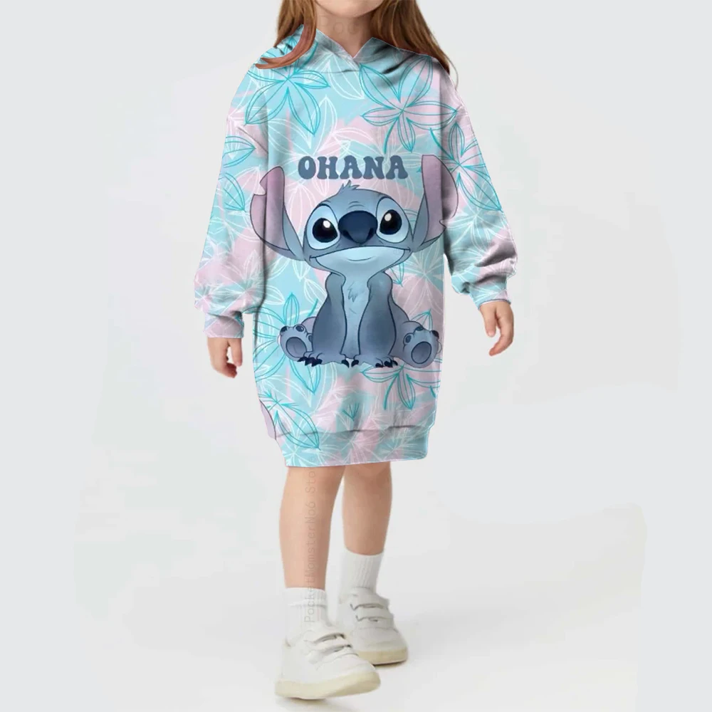 Disney Stitch Christmas Print Baby Girls Children Autumn and Winter Loose Fashion Hoodies New Cute Long Sleeve Sweatshirts