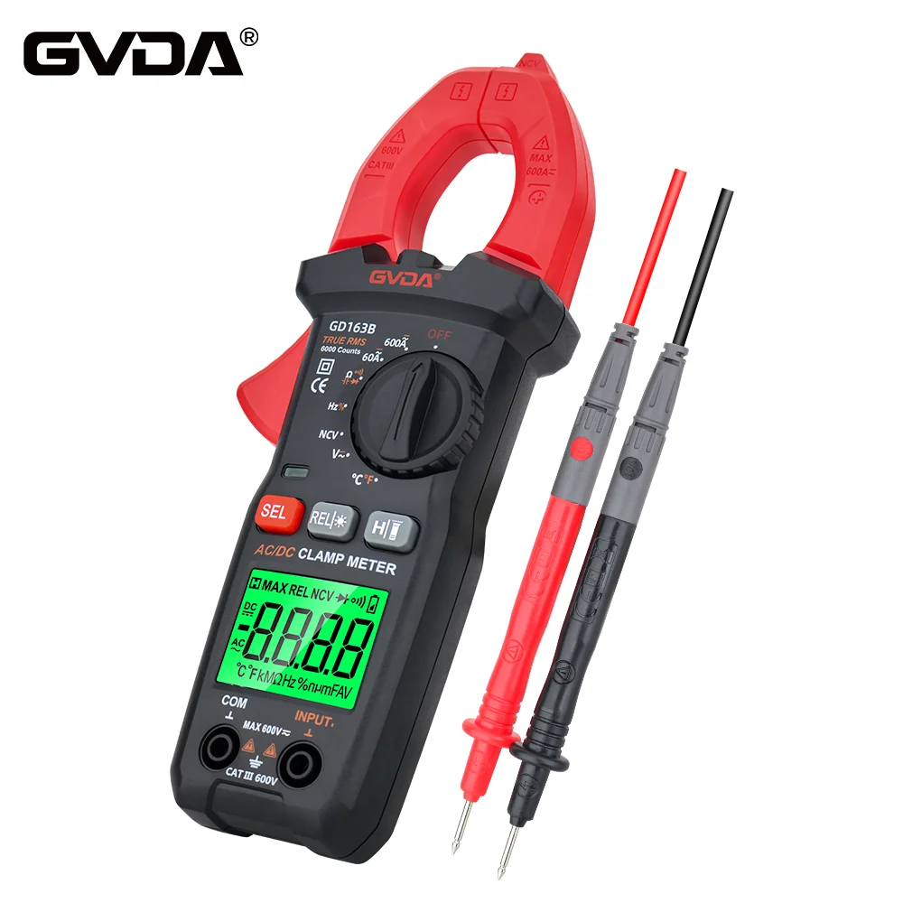 GVDA Mini Clamp Meter True RMS Clamp Multimeter AC DC Voltage Tester Ammeter Capacitance Diode Ohm Hz Temperature Test