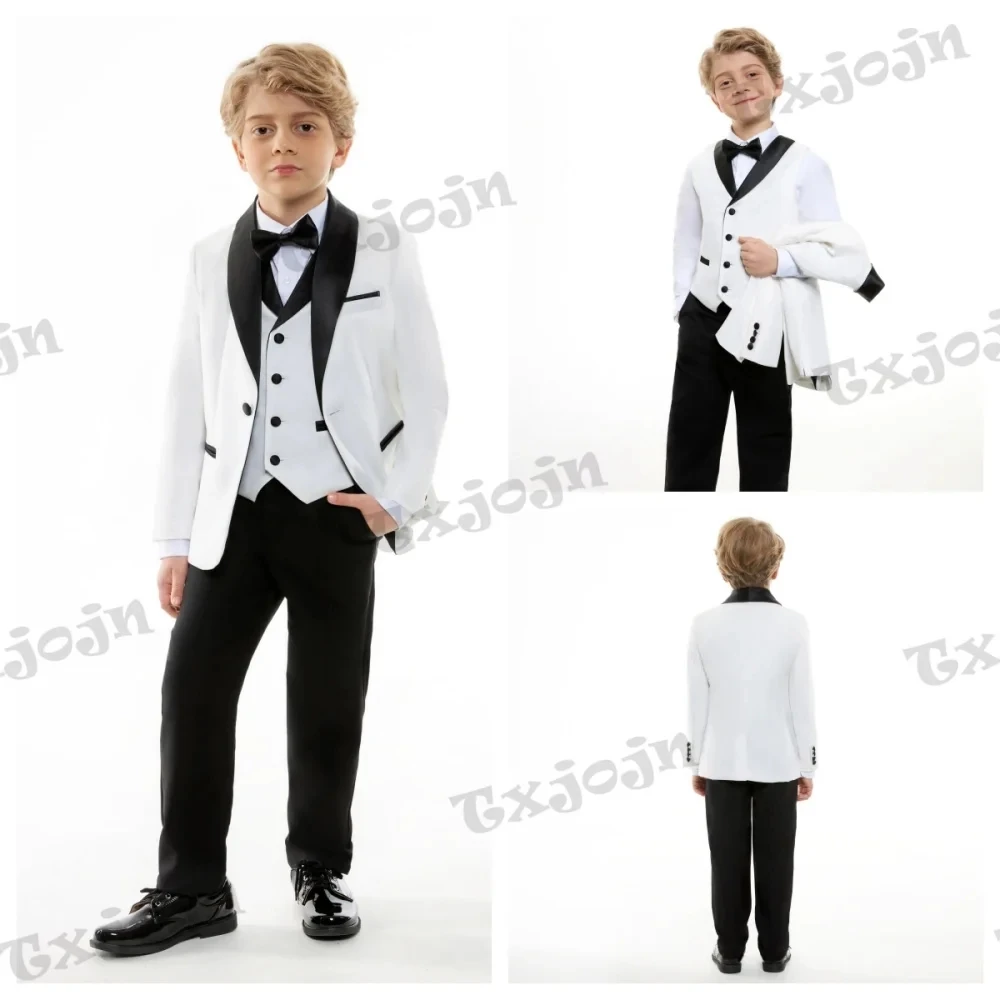 Formal Boys Slim Fit Suit For Piano Performance Contest Classic White 4 Pieces Blazer Vest Pants Bow Tie Wedding Birthday Party