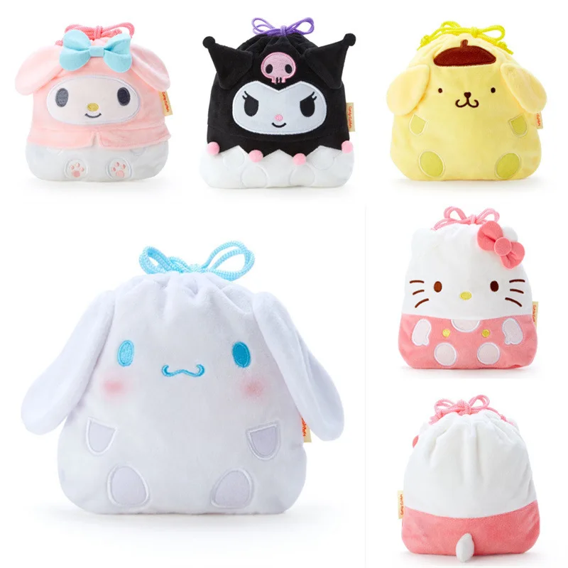 Anime Sanrio Cinnamoroll My Melody Hello Kitty Kuromi Plush Cute Cartoon Drawstring Bag Travel Small Item Organizer Bags Gift