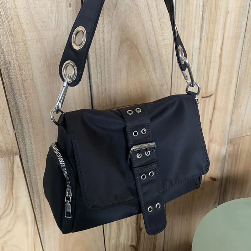 2023  Trend New Women's Bag Exquisite Metal Buckle Shoulder Bag Hot Girl Trendy Cool Small Square Bag Fashion Nylon Armpit Bag