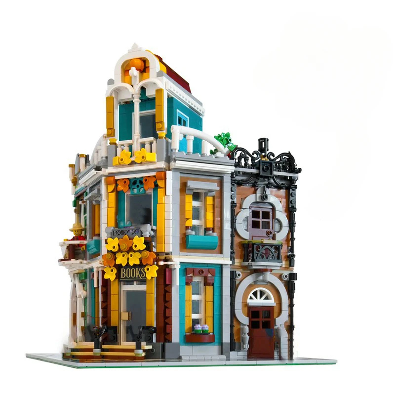 Creative Street View Modular Corner Bookshop Model Architecture Building Block Education Assembly Model Kids Toys Gift MOC-10270