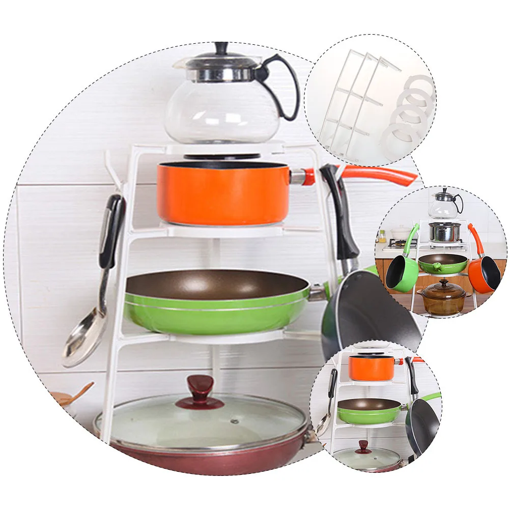

4 Tier Plastic Pan Storage Rack Kitchen Multi-Layer Shelf For Pots Pans Plates Bathroom Sundries Smooth Flat Floor Stable