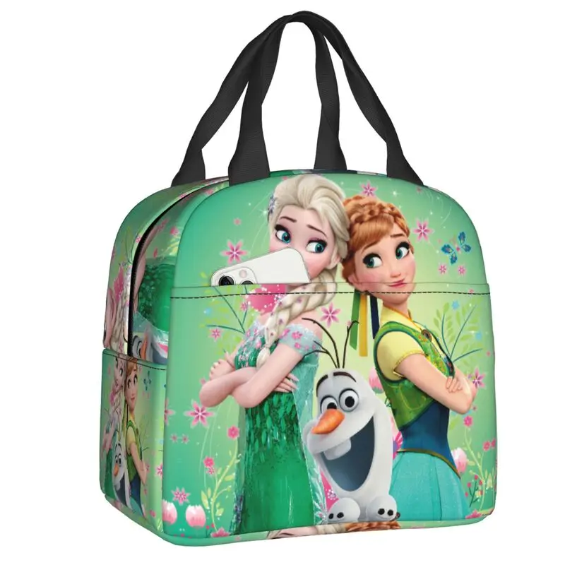 Custom Cartoon Frozen Princess Lunch Bag Reusable Cooler Thermal Insulated Lunch Box for School Multifunction Food Bento Box