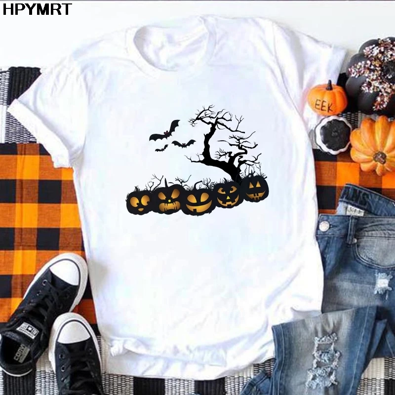 

Halloween Style T-shirt Women Harajuku bat pumpkin print T shirt Female Fashion Casual Short Sleeve O-neck tshirt femme Clothes