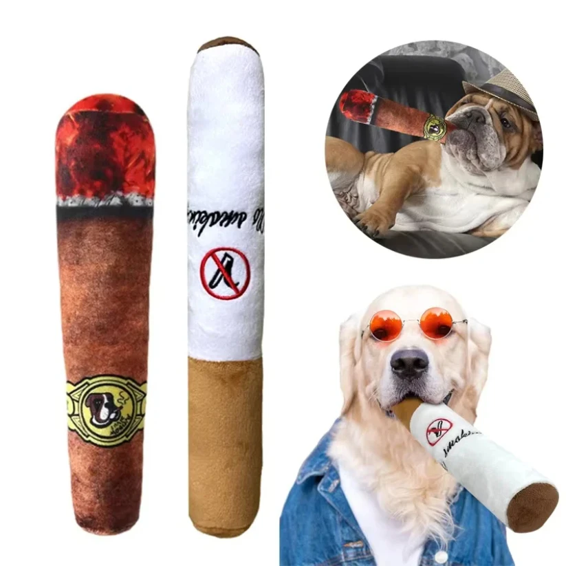 

Pet Funny Toys Cigar Big Smoke Plush Sound Squeak Fake Cigarettes Toys Dog Chew Molar Interactive Game Bite Resistant Pet Toy