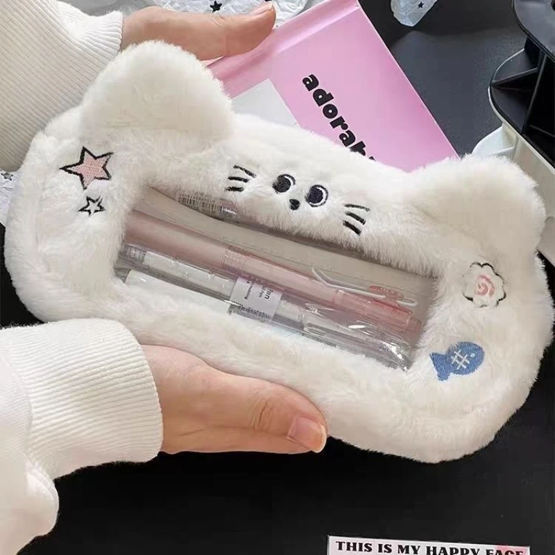 مقلمة قطيفة باللون الأزرق على شكل جرو هريرة للطلاب ذات قيمة عالية وحقيبة تخزين قرطاسية للنافذة ذات سعة كبيرة #5