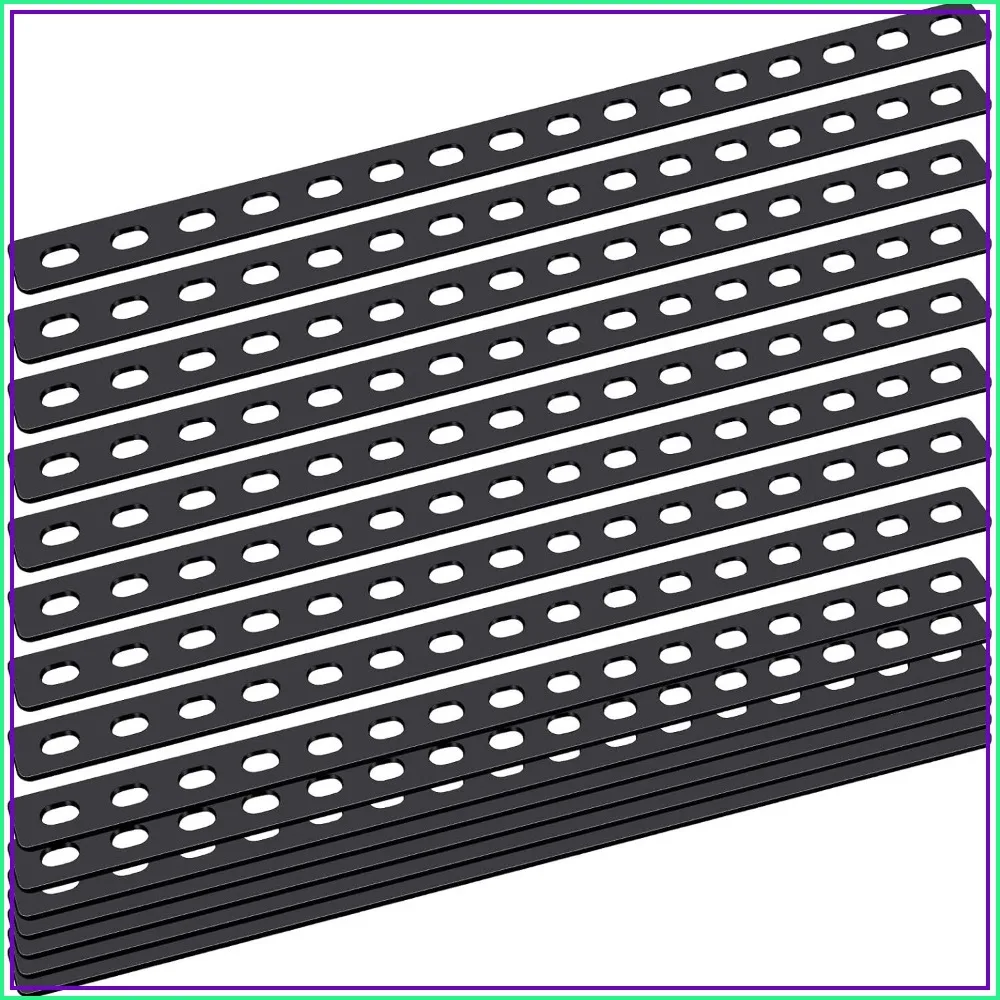 

10 Pcs 16 Inches Flat Straight Brace Brackets Adjustable 201 Stainless Steel Mending Plate 408mm Length 16 Screw Hole, 2.8mm Thickness, Slot for 5/16" Screw