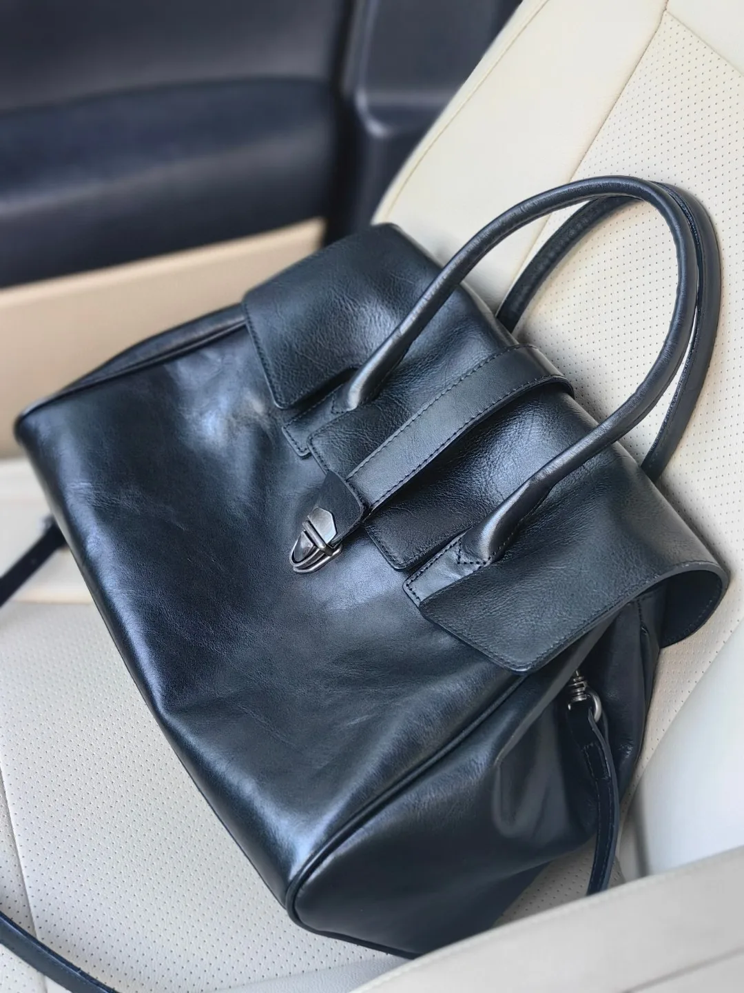 

Large Capaci Tannery Leather Tote Briease 2024 New Top Layer Cowhide Commuter Single oulder Handbag Crossbody Bag