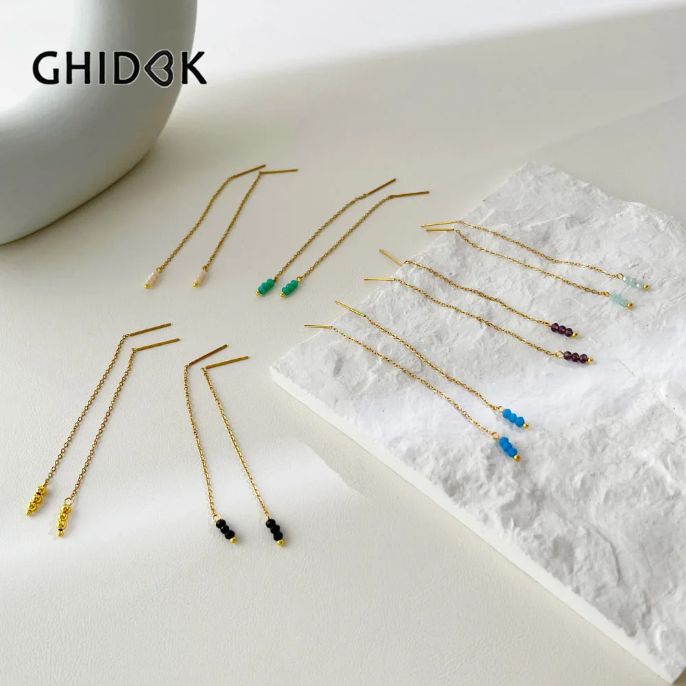 GHIDBK Trendy Minimalist Stainless Steel Thread Earrings for Women Multicolor Acrylic Long Line Drop Earring Jewelry Gifts