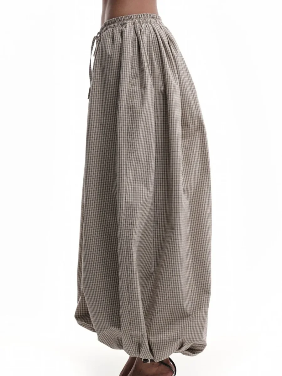 Neue Retro-Braun-Laternenhose für Damen, hohe Taille, trendige, lockere Passform, kariert, Frühling-Sommer-Mode, vielseitige Hose – Detail 21