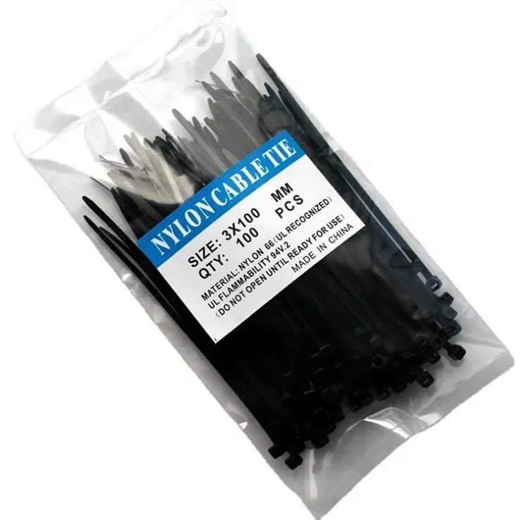 100Pcs Black Plastic Nylon Cable Ties Self-locking Cord Straps Adjustable Cables Fastening Loop Home Office Wire Zip Tie