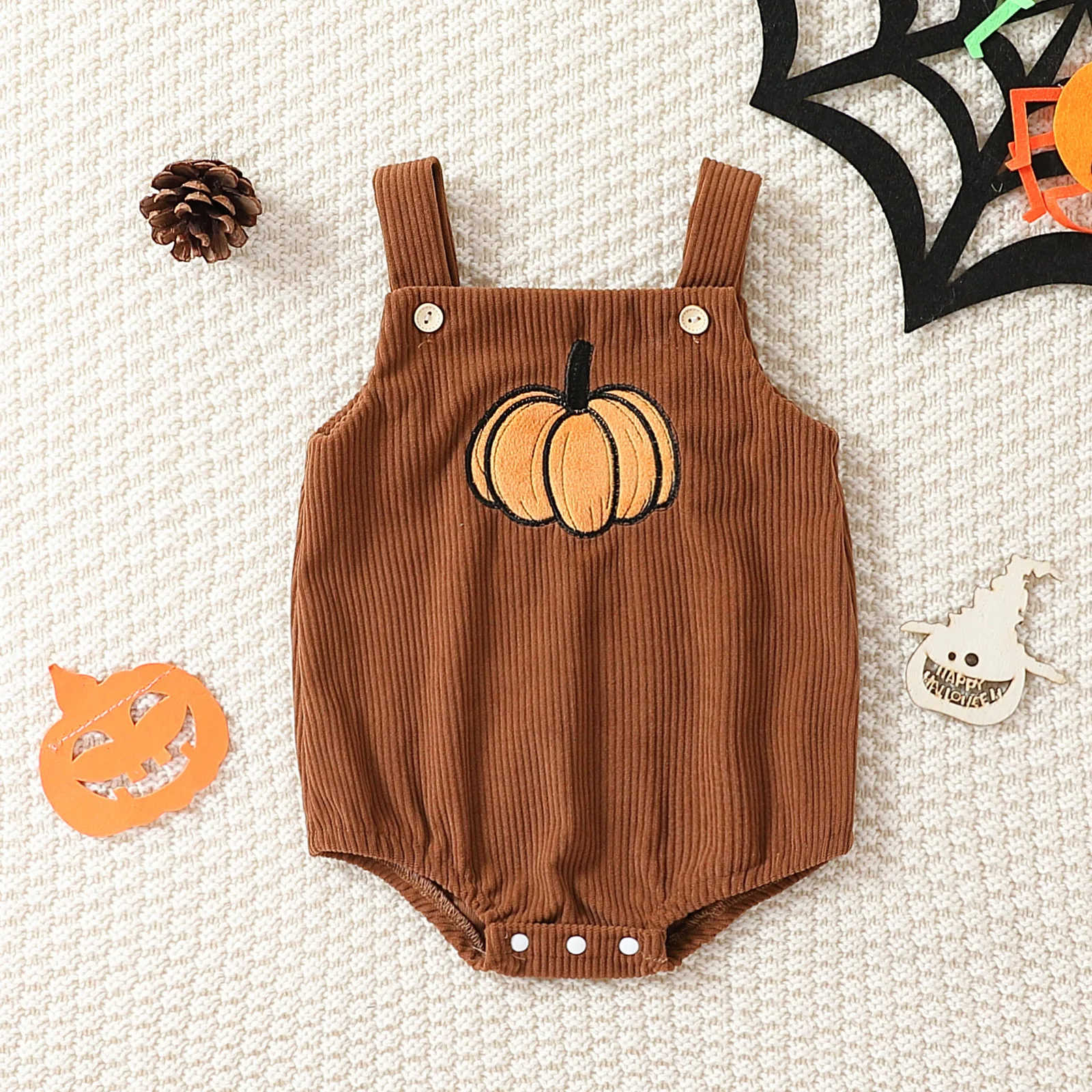 Girl Corduroy Romper Kids Embroidered Sling Triangle Romper Halloween Clothing 0-18M