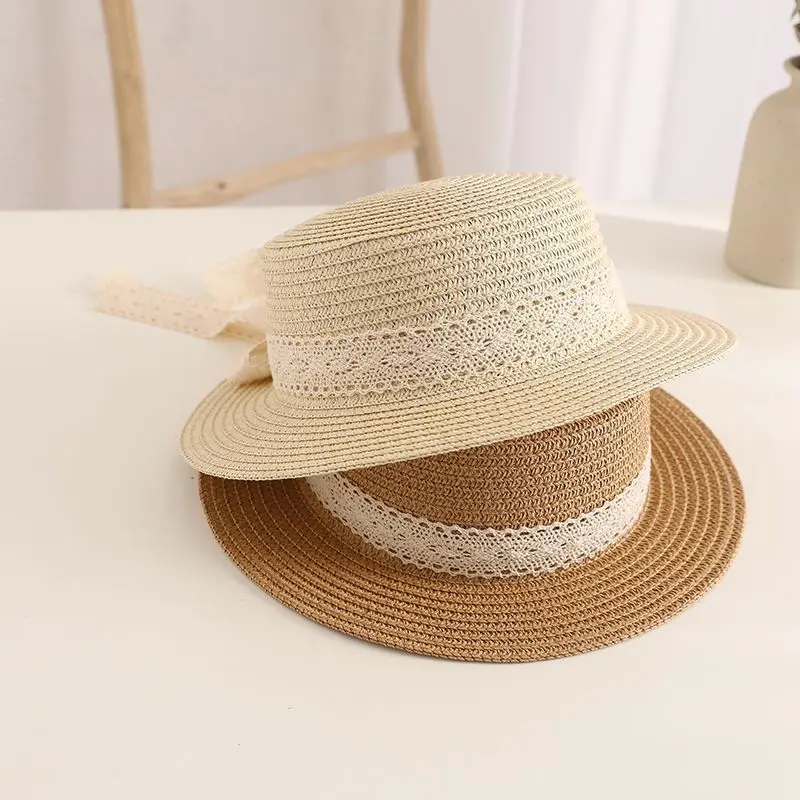 Cute Bow Streamer Girls Straw Hat Spring Summer Breathable Sunshade Kids Sun Hat Outdoor Travel UV Protection Children Panama Ca