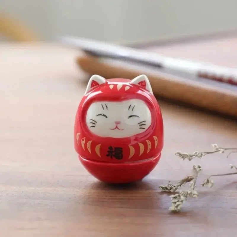 Japanese Ceramic Daruma Crafts Cartoon Lucky Cat Fortune Ornament Landscape Home Decor Accessories Gifts Living Room Decoration