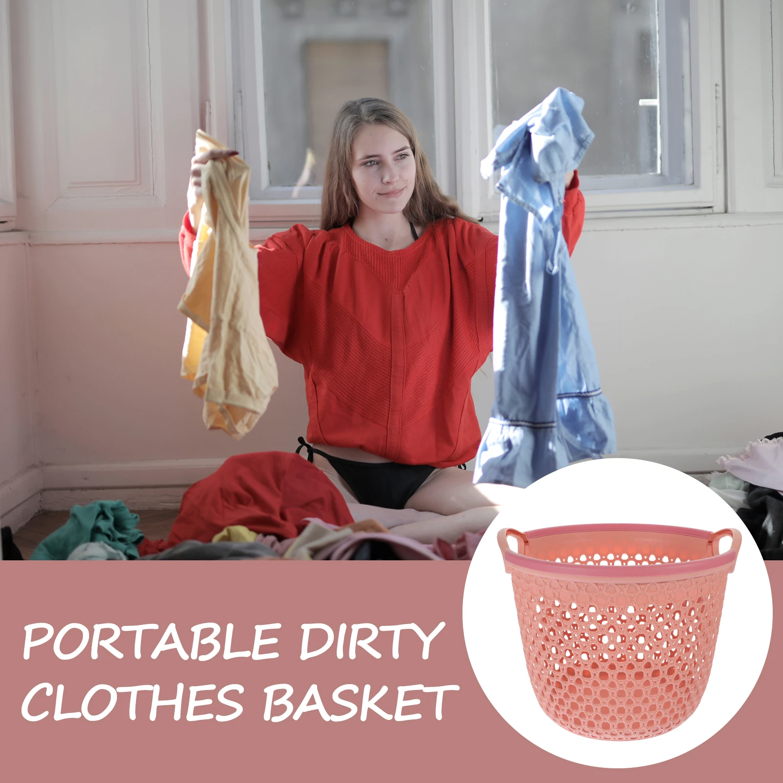 

Laundry Hamper Clothes Basket Waterproof Handle Large Capacity Home Storage Reusable PP Material Hollow Design Bathroom