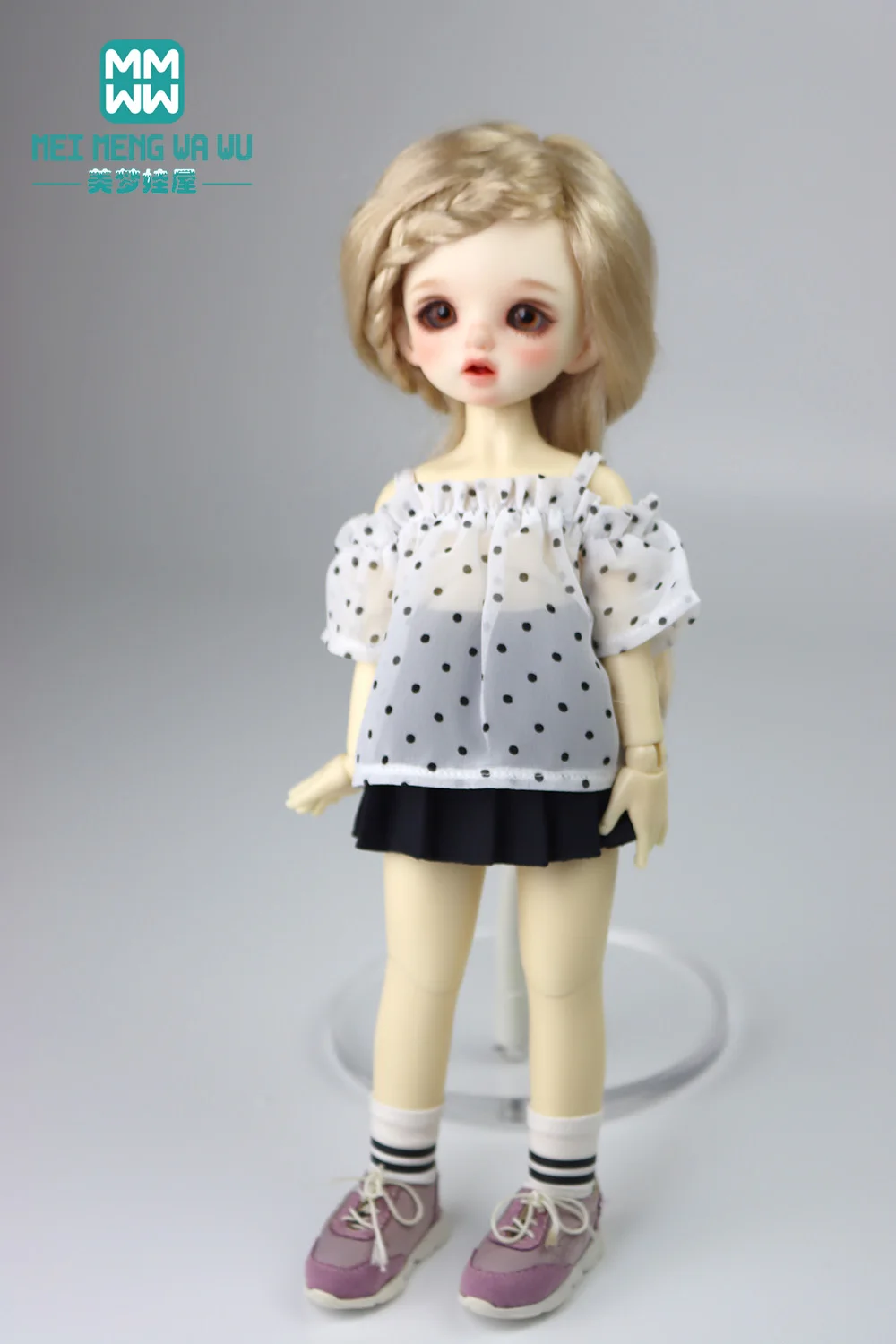 BJD YOSD MYOU 人形服は 28-30 センチメートル 1/6 ファッショナブルな水玉模様のシャツ、プリーツスカートに適合します